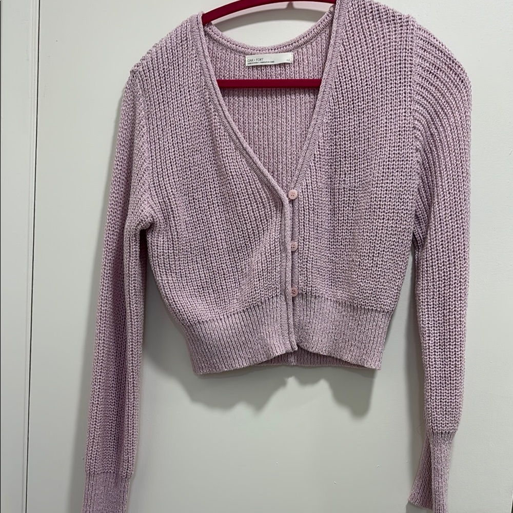 New Oak + Fort Pink V-Neck Button-Up Sweater